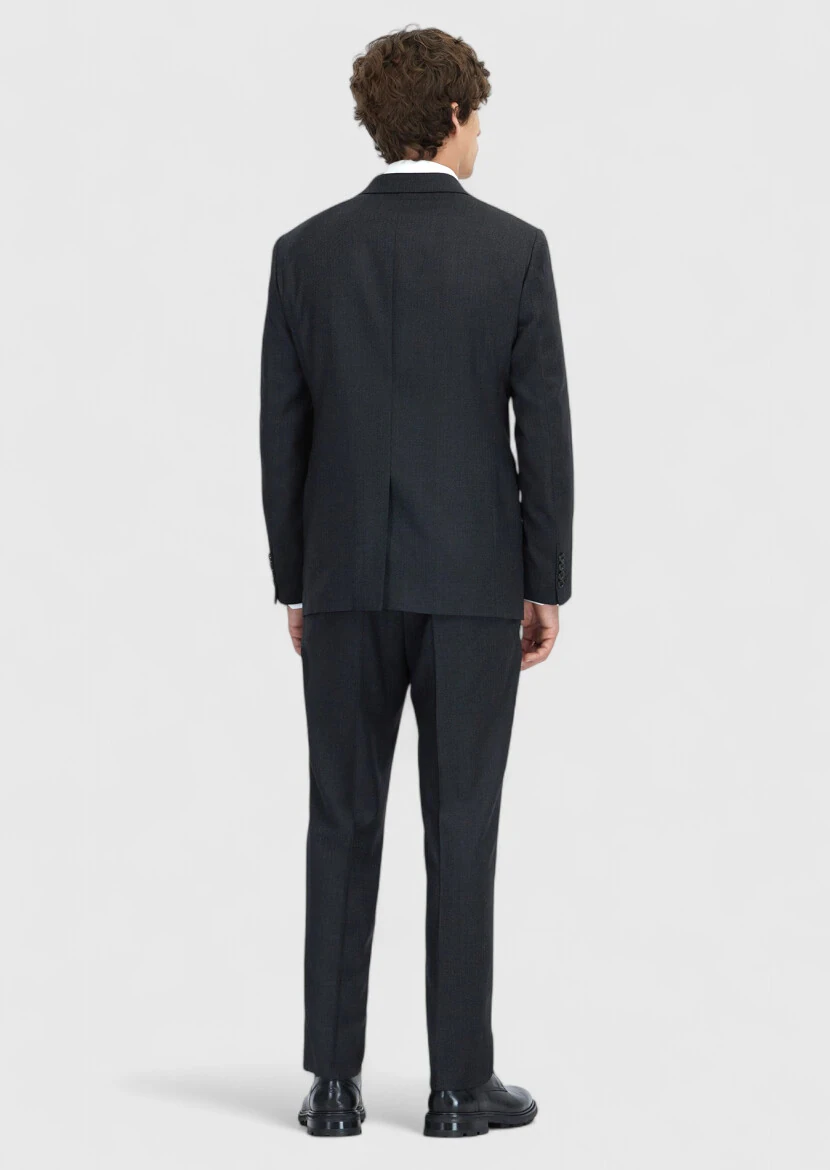 Black Regular Fit 100% Wool Suit - 8
