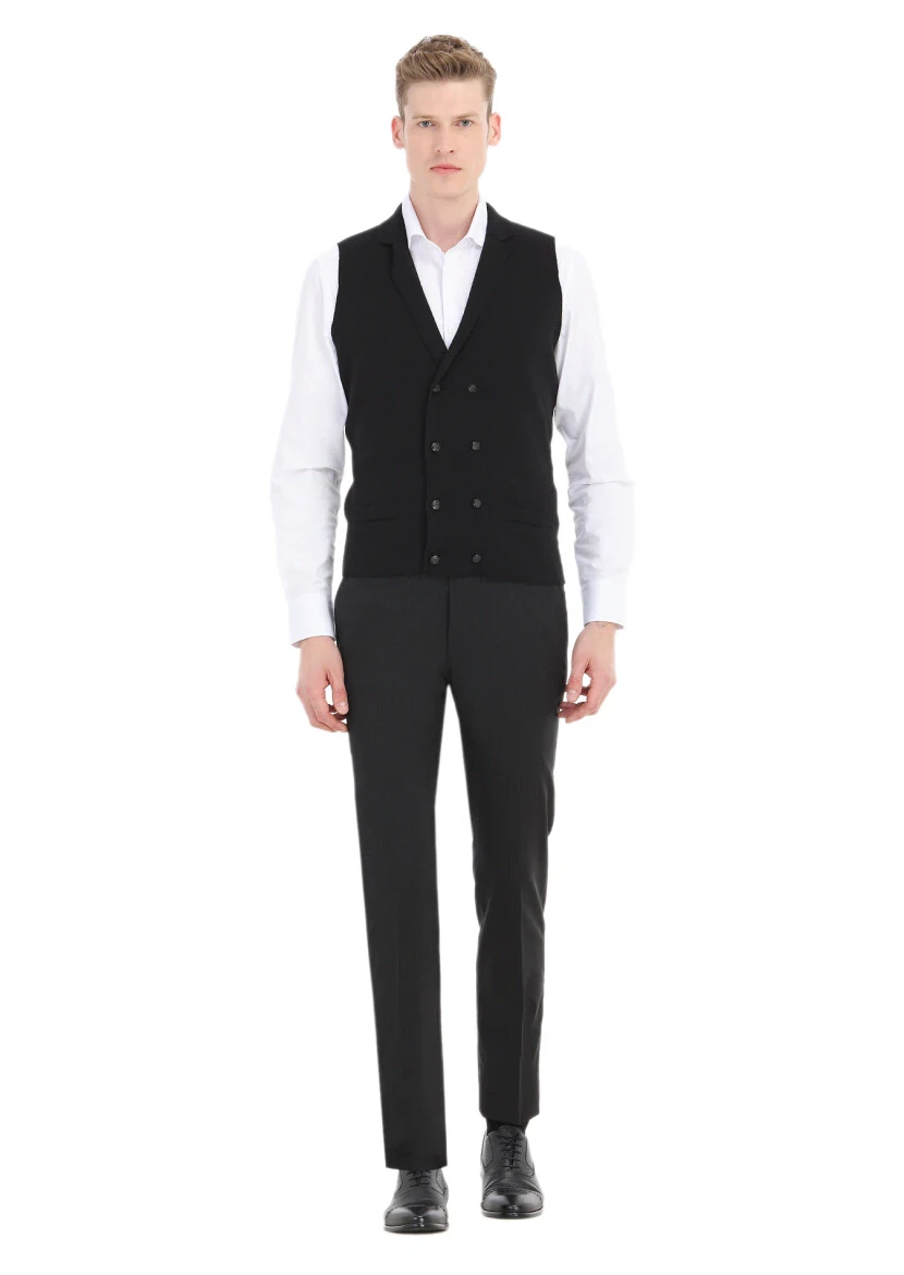 Black Regular Fit Butterfly Collar Casual Knitting Knit Vest - RAMSEY