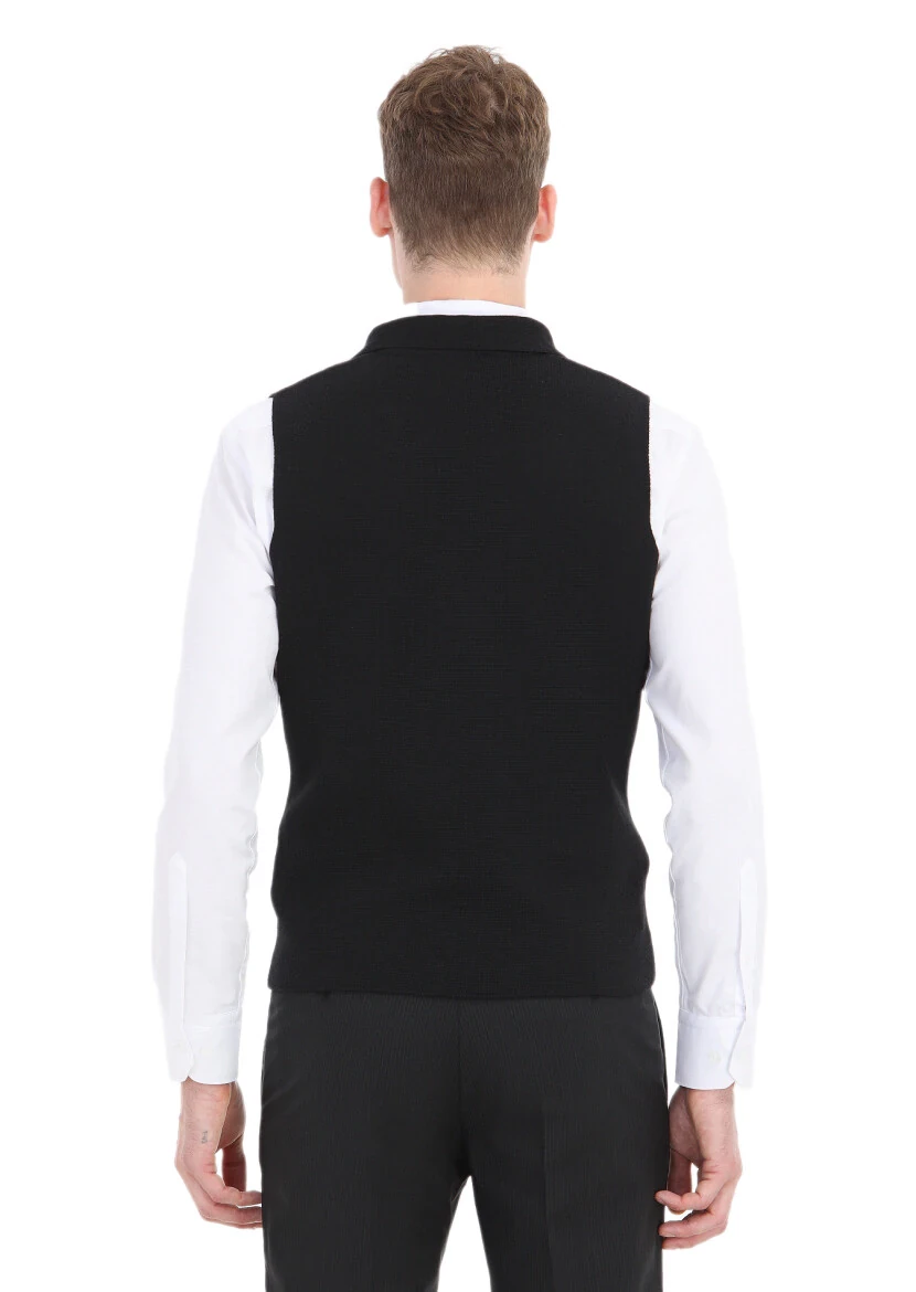 Black Regular Fit Butterfly Collar Casual Knitting Knit Vest - 4