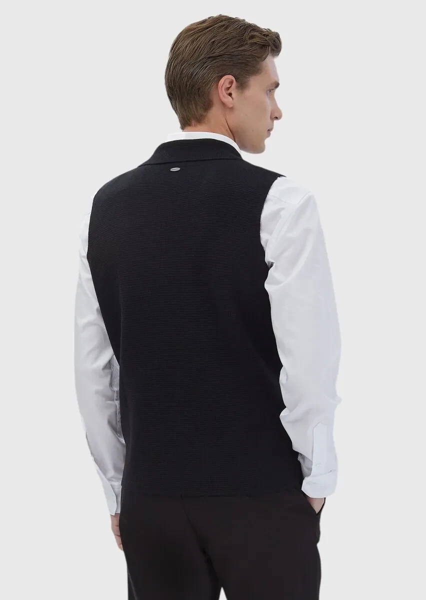 Black Regular Fit Butterfly Collar Casual Knitting Knit Vest - 5