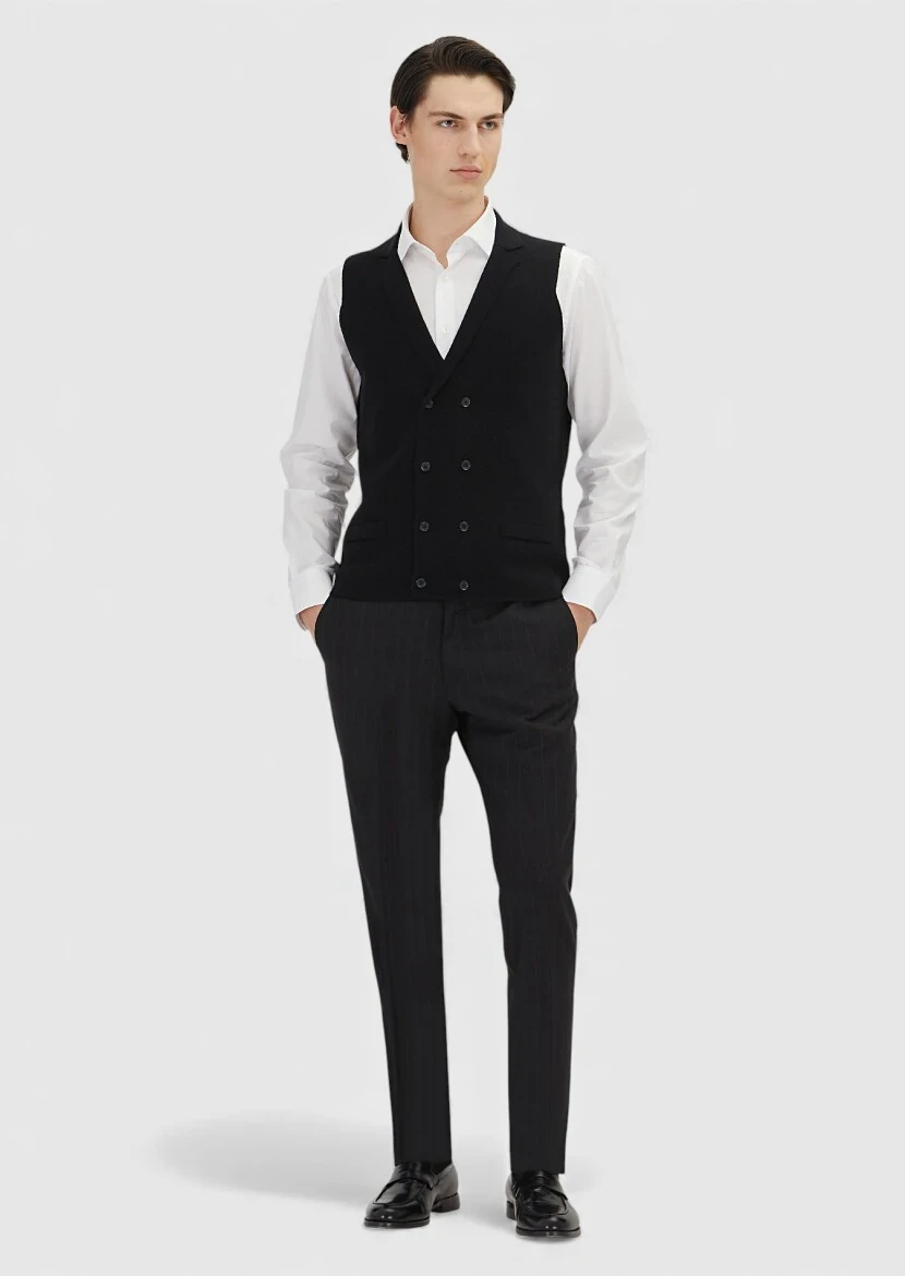 Black Regular Fit Butterfly Collar Casual Knitting Knit Vest - RAMSEY