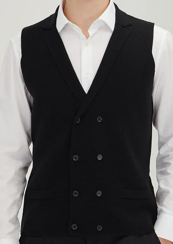 Black Regular Fit Butterfly Collar Casual Knitting Knit Vest - 3