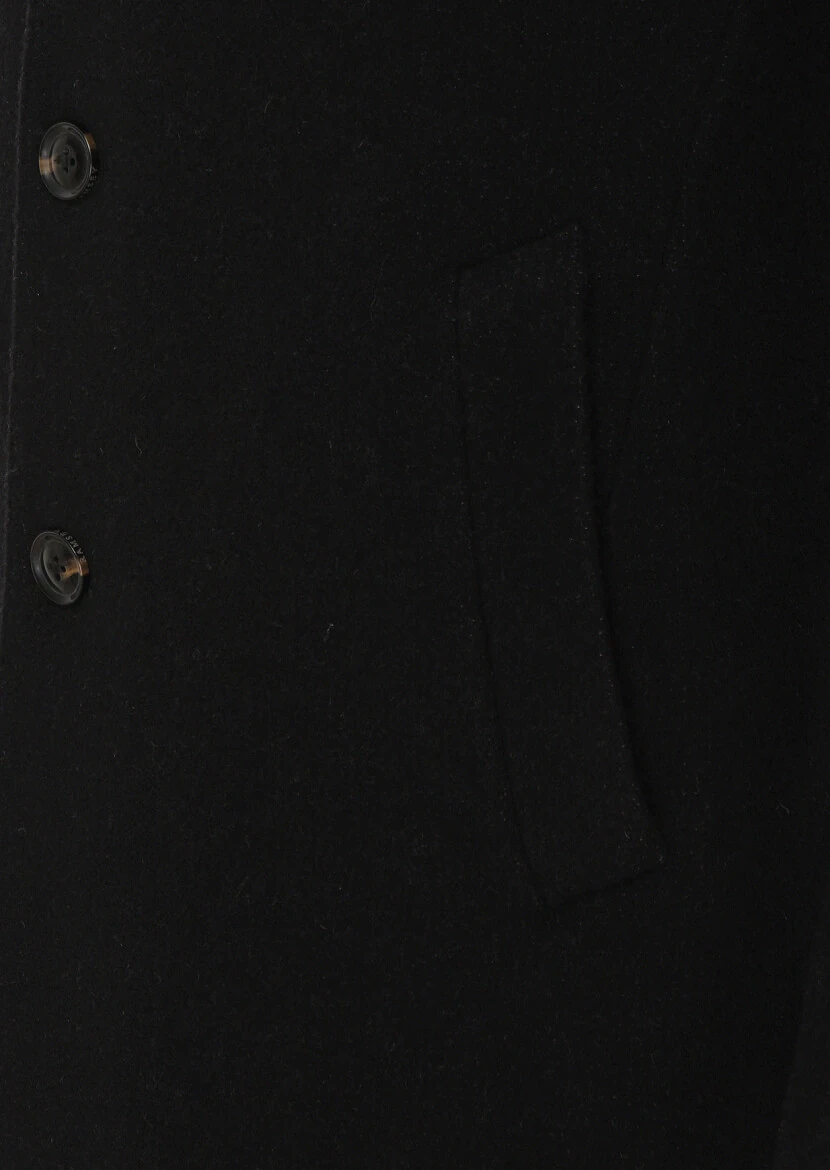 Black Regular Fit Butterfly Collar Classical Weaving Overcoat - 3