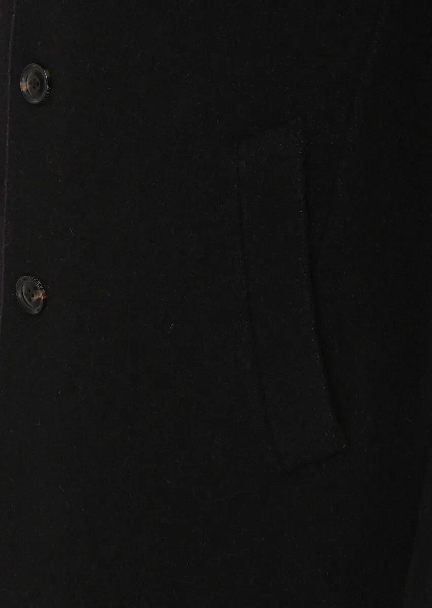 Black Regular Fit Butterfly Collar Classical Weaving Overcoat - 3