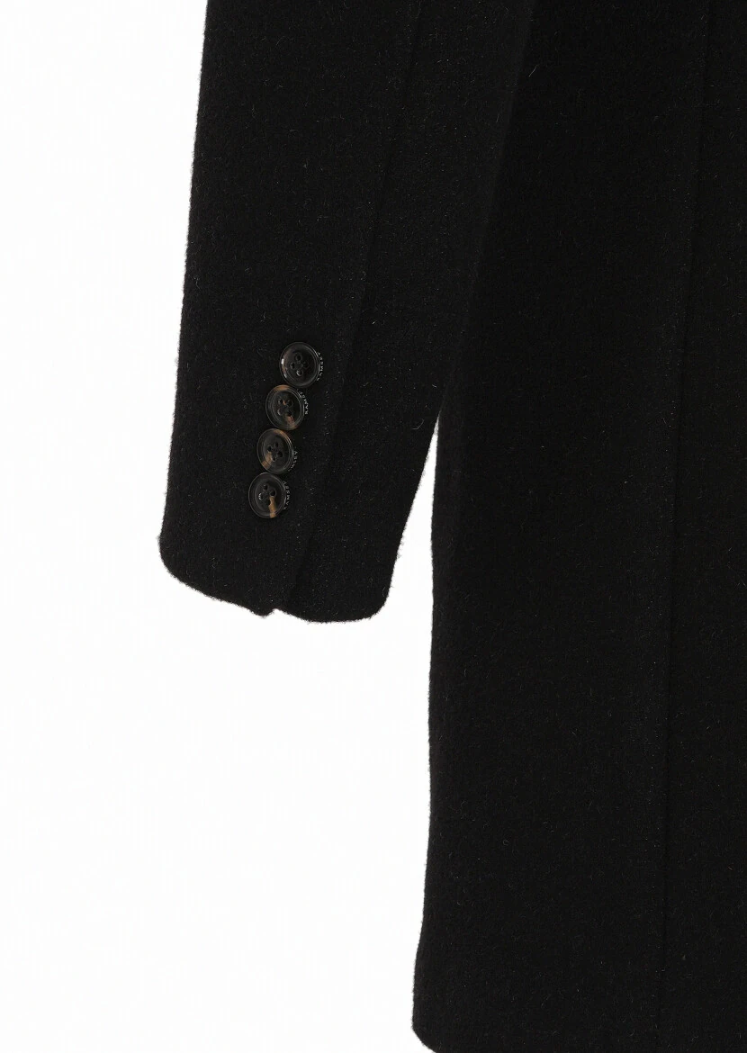 Black Regular Fit Butterfly Collar Classical Weaving Overcoat - 5