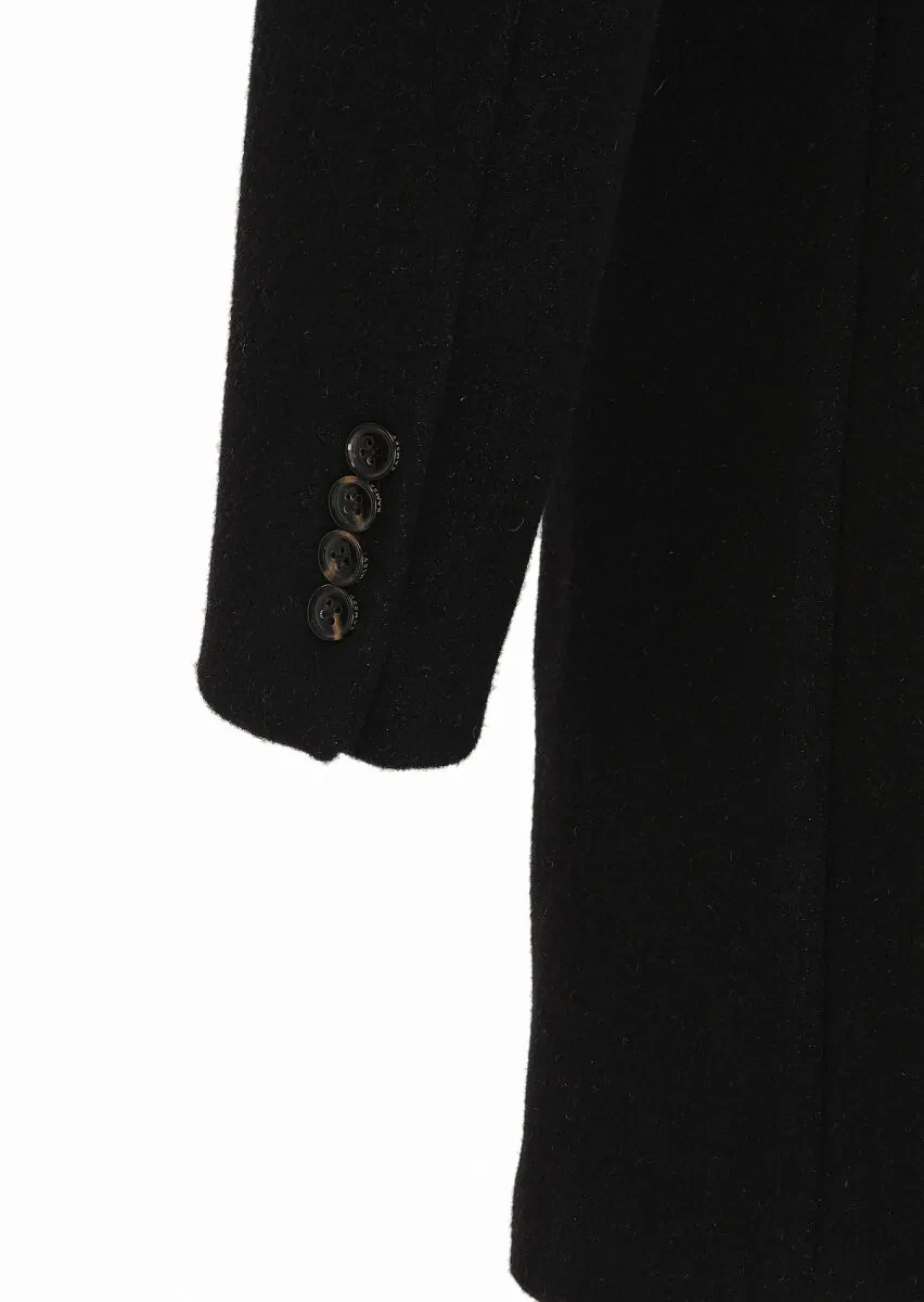 Black Regular Fit Butterfly Collar Classical Weaving Overcoat - 5