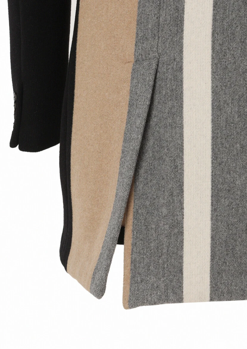 Black Regular Fit Butterfly Collar Classical Weaving Overcoat - 6