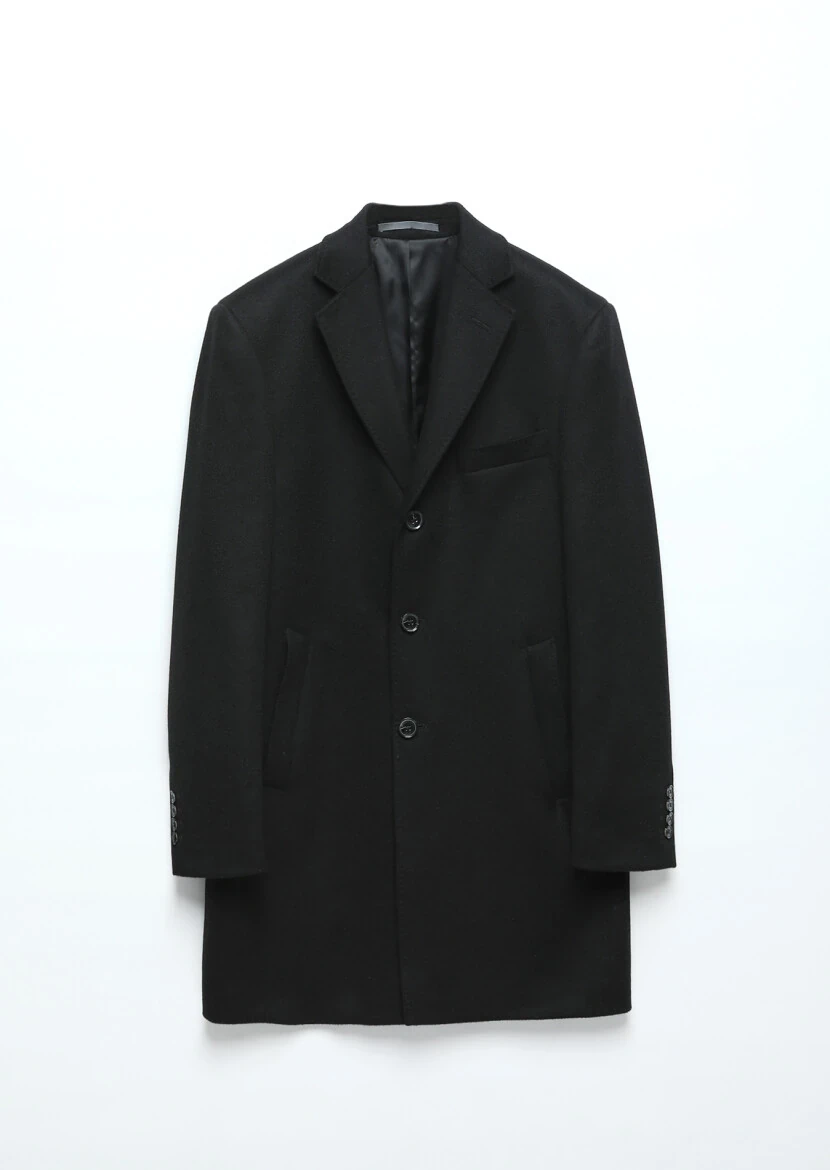 Black Regular Fit Butterfly Collar Classical Weaving Overcoat - RAMSEY