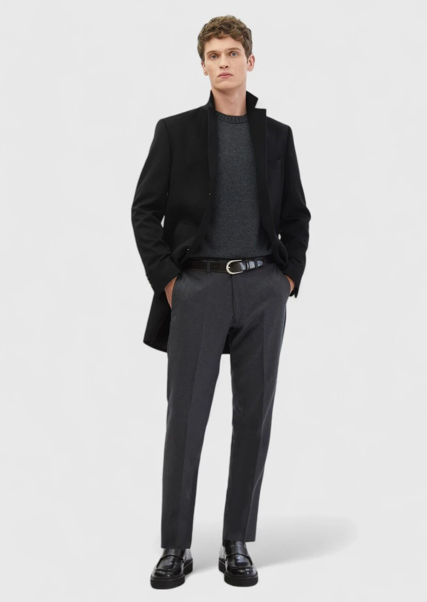 Black Regular Fit Butterfly Collar Classical Weaving Overcoat - RAMSEY