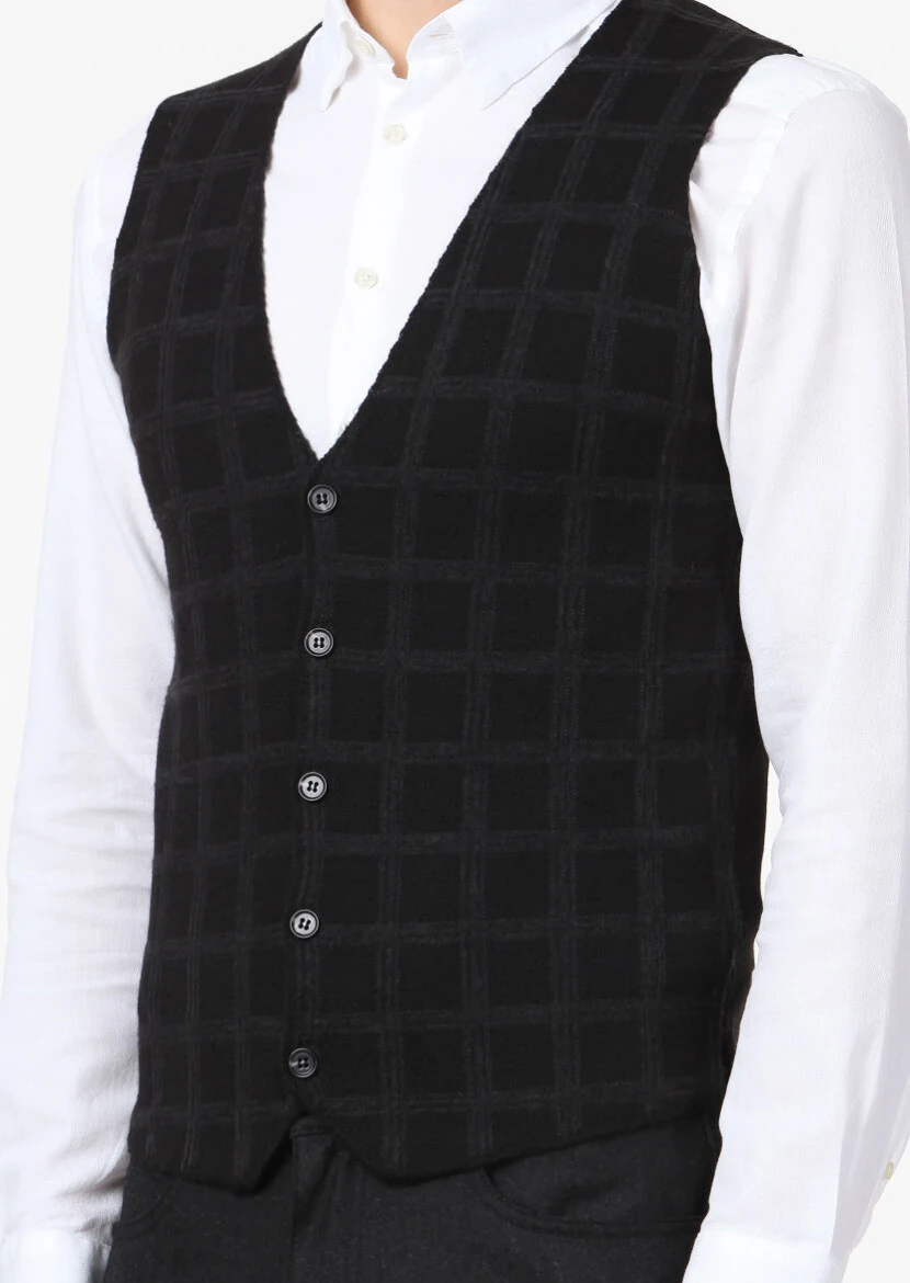 Black Regular Fit Casual Knitting Knit Vest - 3