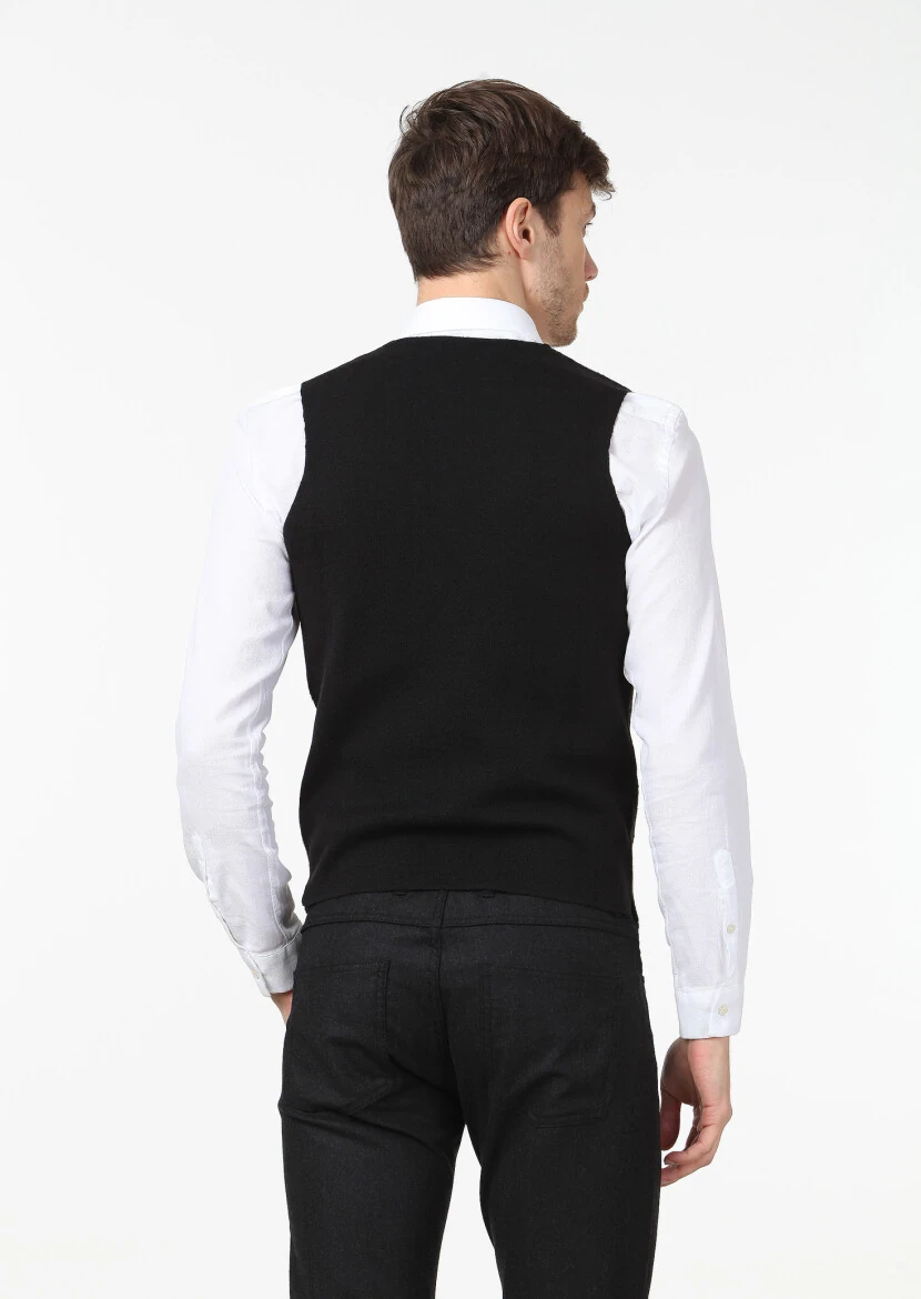 Black Regular Fit Casual Knitting Knit Vest - 4