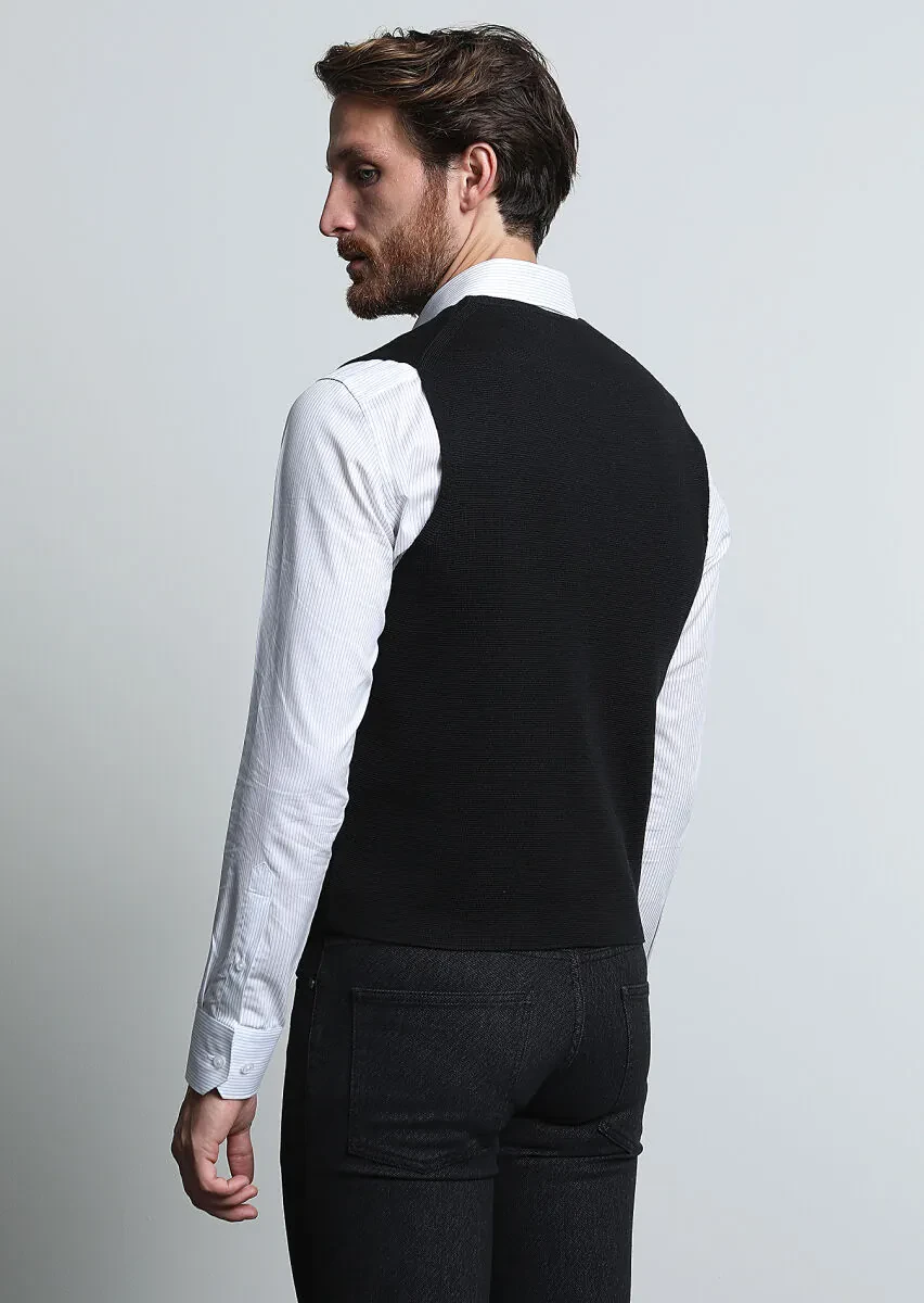 Black Regular Fit Casual Knitting Knit Vest - 5