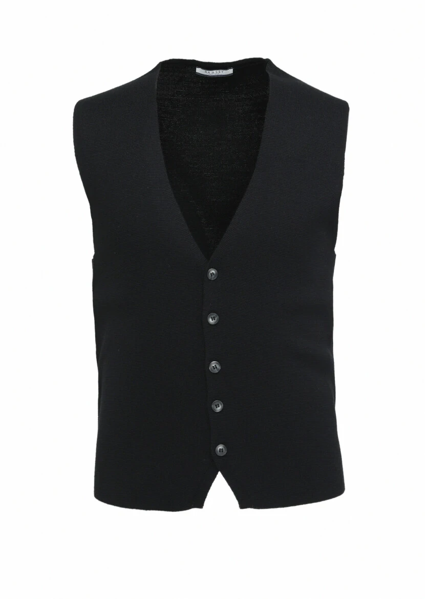 Black Regular Fit Casual Knitting Knit Vest - 1