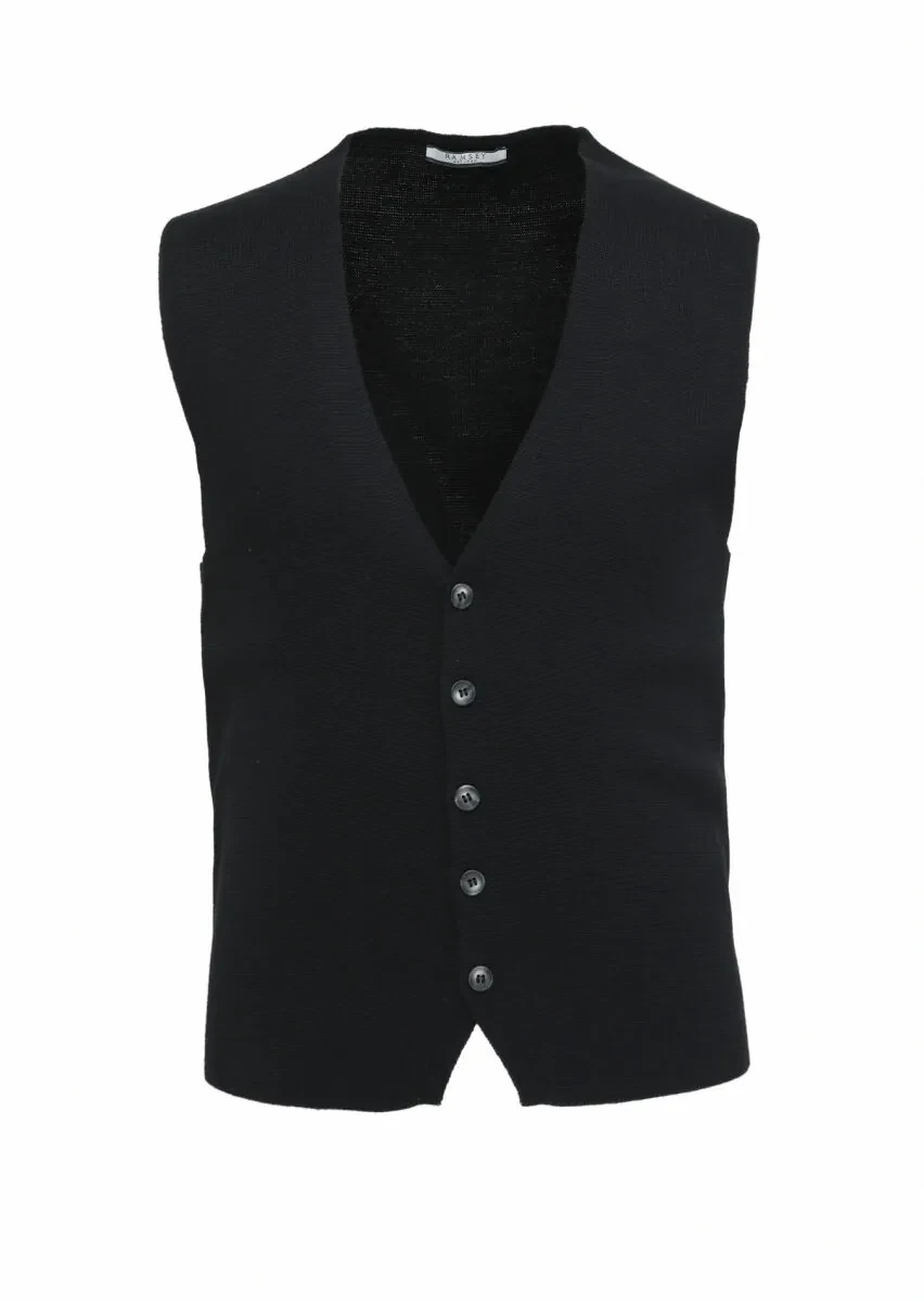 Black Regular Fit Casual Knitting Knit Vest - 1