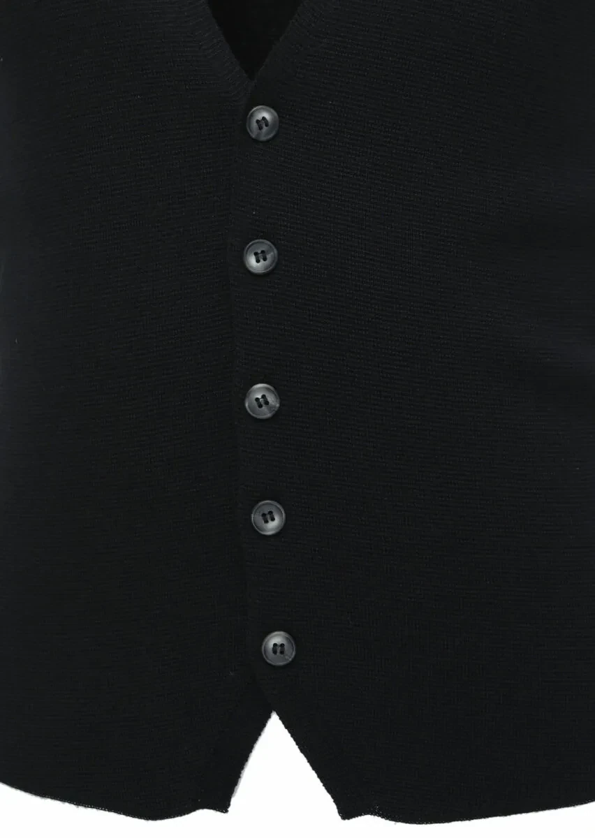 Black Regular Fit Casual Knitting Knit Vest - 2