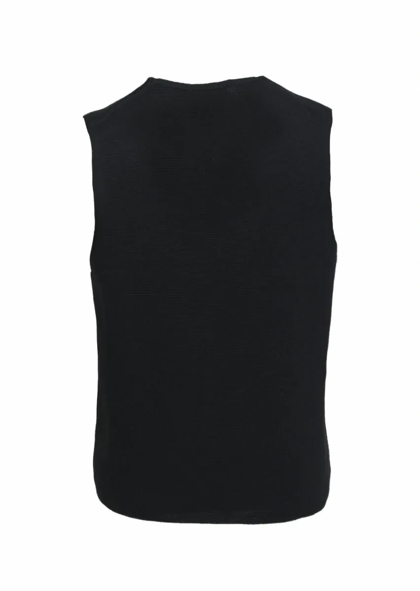 Black Regular Fit Casual Knitting Knit Vest - 3
