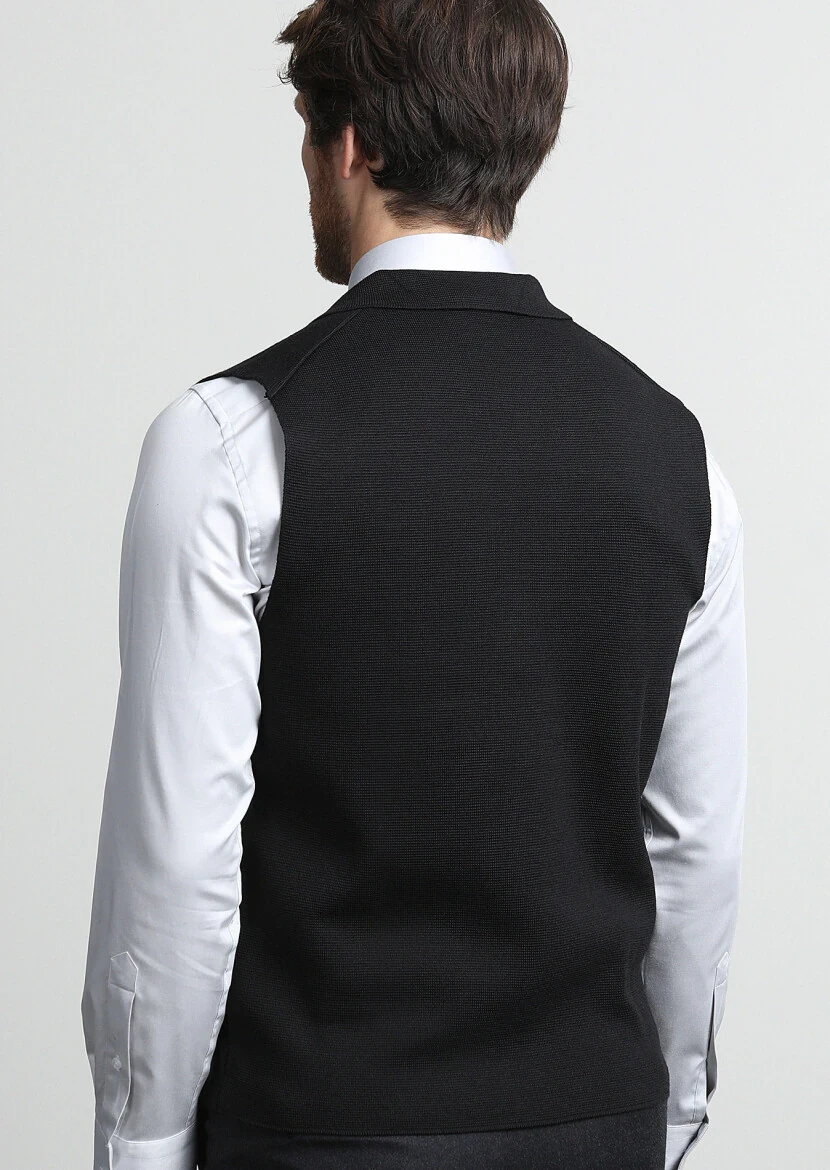 Black Regular Fit Casual Knitting Knit Vest - 4