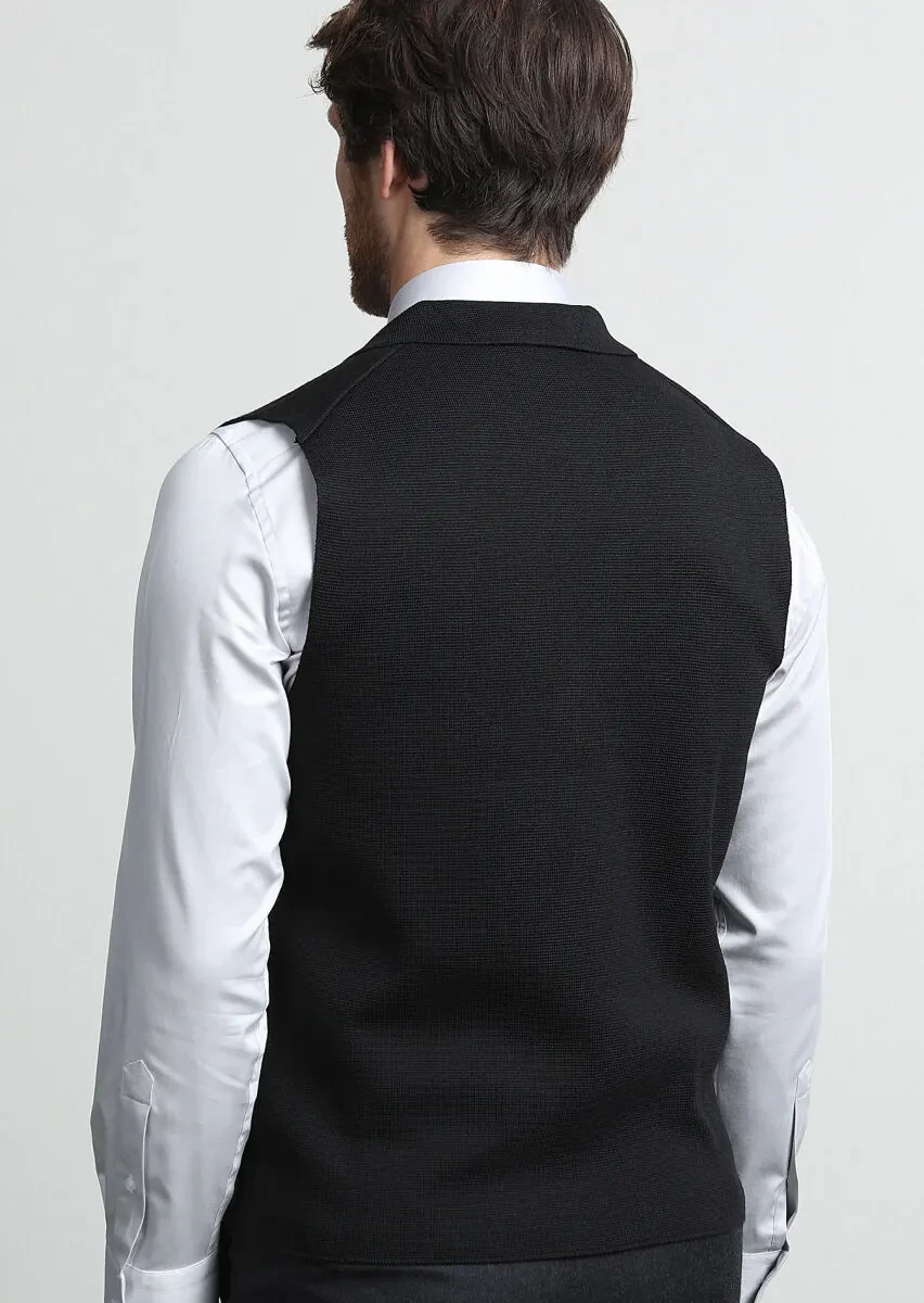 Black Regular Fit Casual Knitting Knit Vest - 4