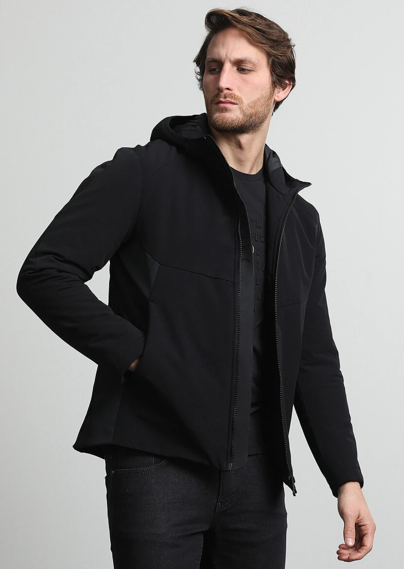 Black Regular Fit Casual Weaving Coat - 1