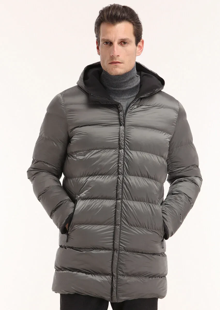Black Regular Fit Casual Weaving Double Sided Puffer Coat - 6