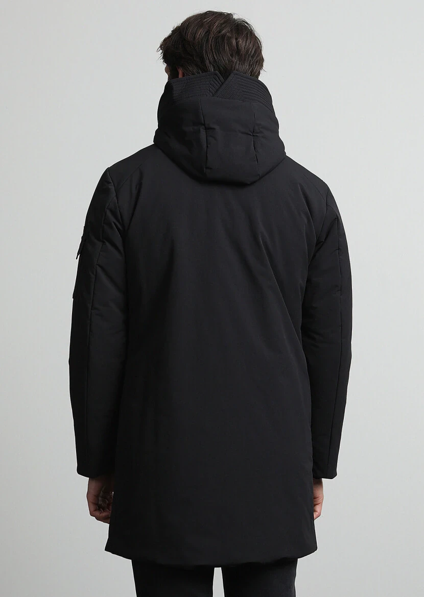 Black Regular Fit Casual Weaving Removable Hood Coat - 5