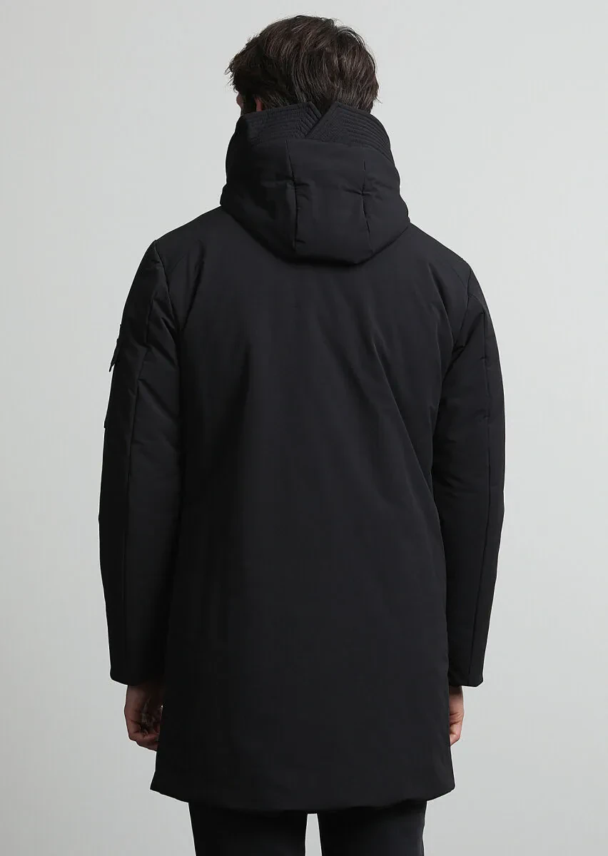 Black Regular Fit Casual Weaving Removable Hood Coat - 5