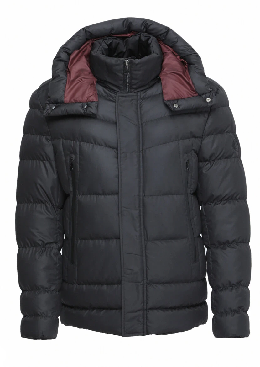 Black Regular Fit Casual Weaving Removable Hood Coat - 7