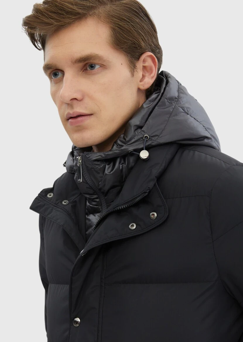 Black Regular Fit Casual Weaving Removable Hood Coat - 7