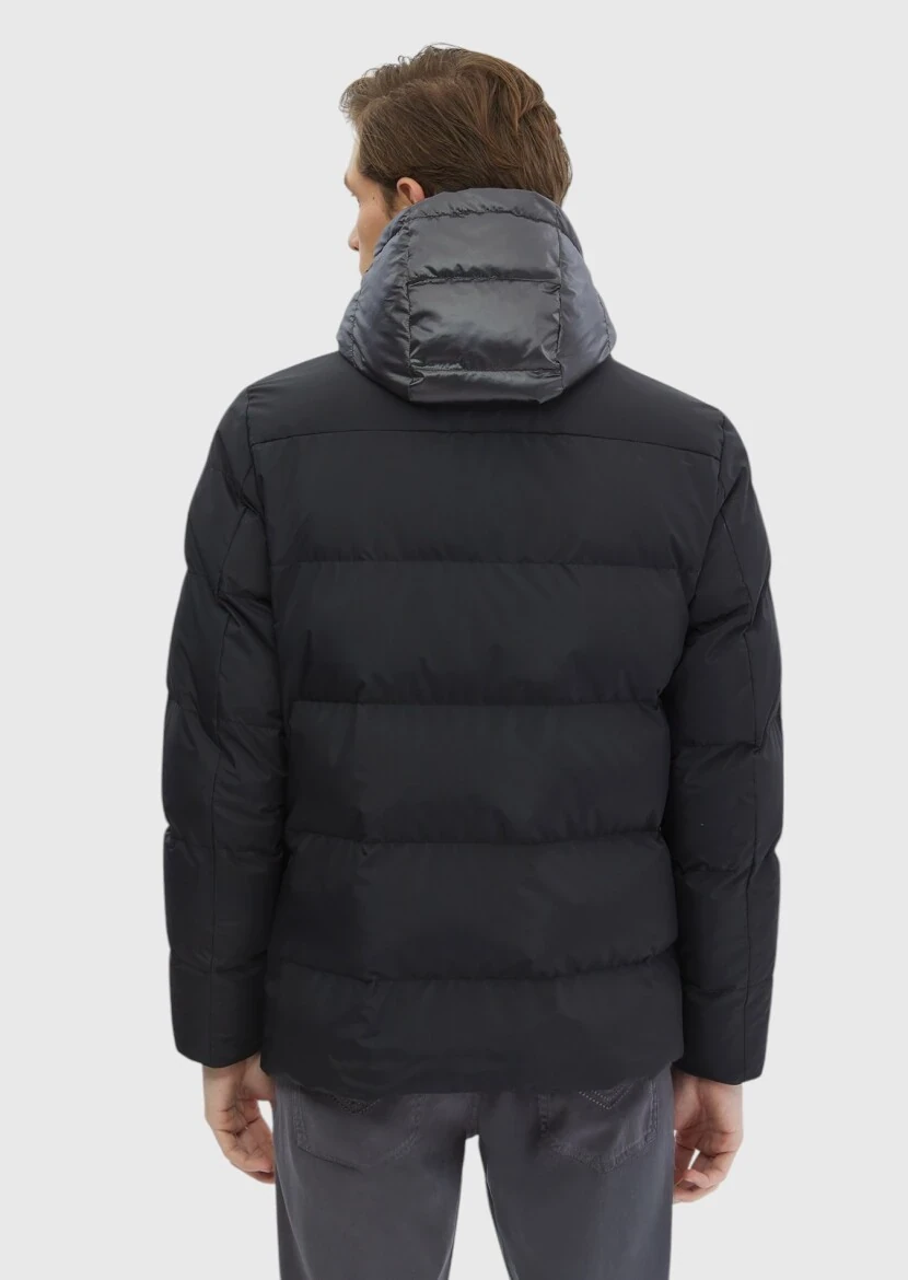 Black Regular Fit Casual Weaving Removable Hood Coat - 9