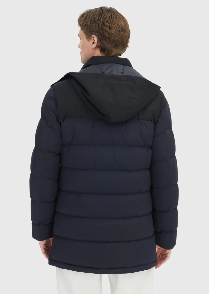 Black Regular Fit Classical Weaving Removable Hood Coat - 7