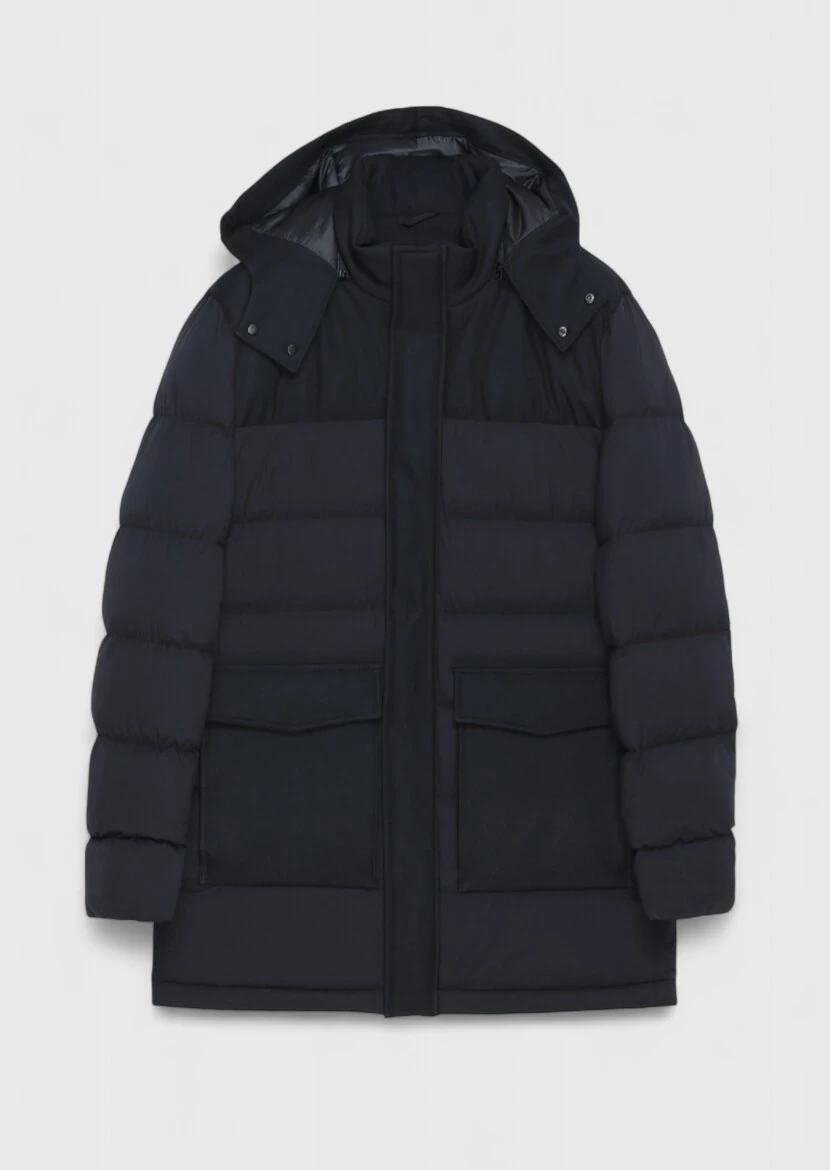 Black Regular Fit Classical Weaving Removable Hood Coat - 8