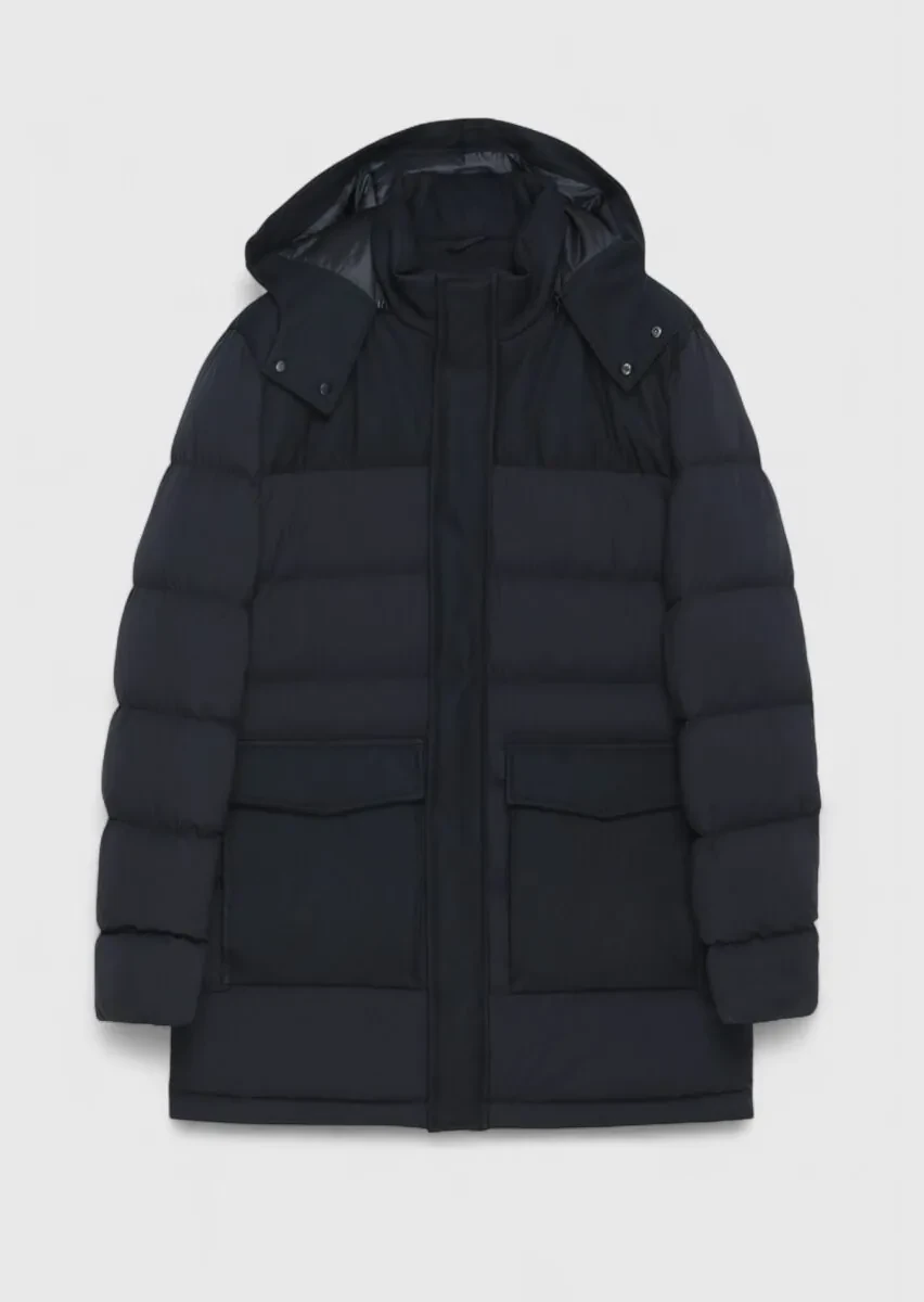 Black Regular Fit Classical Weaving Removable Hood Coat - 8