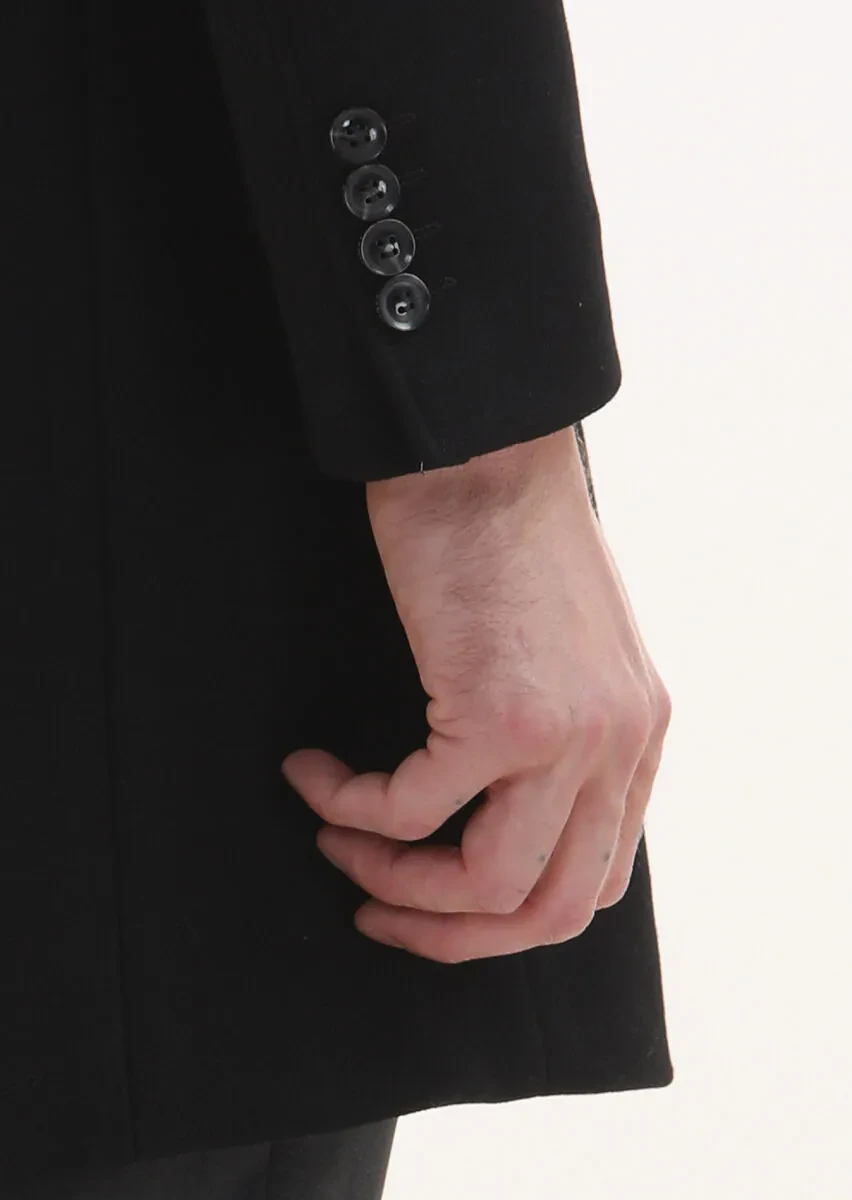 Black Regular Fit Double Breasted Collar Casual Weaving Overcoat - 4