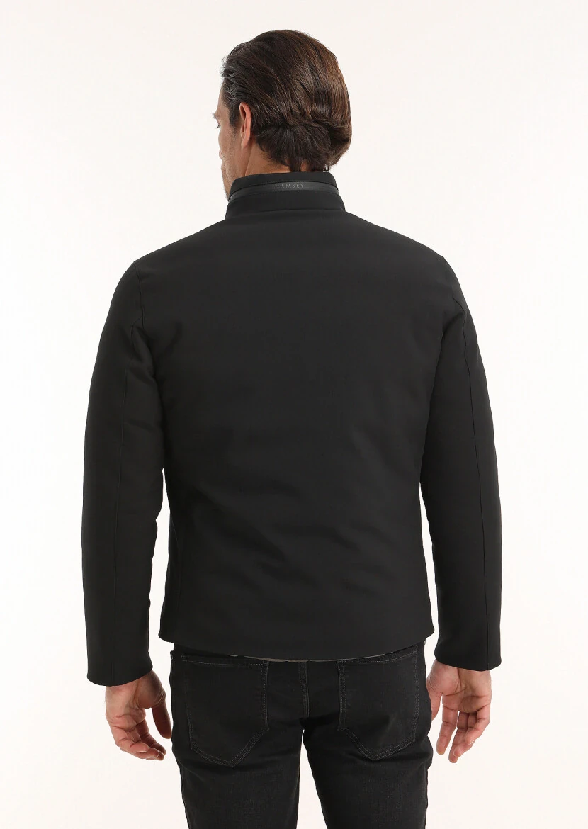 Black Regular Fit Hidden Hood Casual Weaving Double Sided Puffer Coat - 9