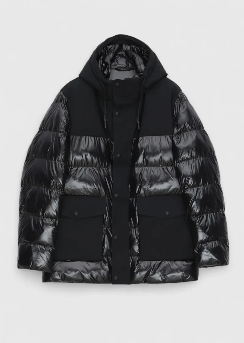 Black Regular Fit Hooded Casual Weaving Coat - 7