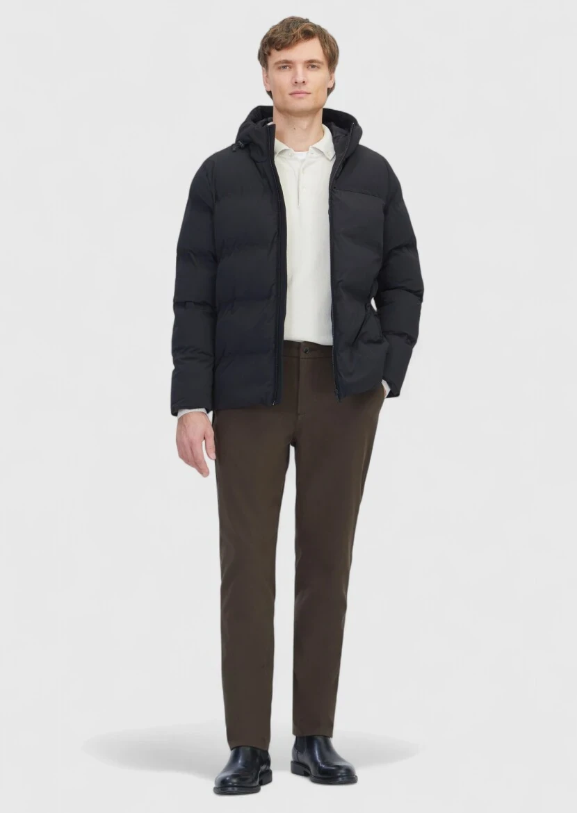 Black Regular Fit Hooded Casual Weaving Coat - RAMSEY