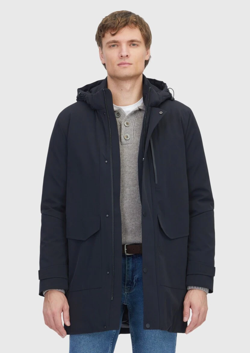 Black Regular Fit Hooded Casual Weaving Coat - RAMSEY