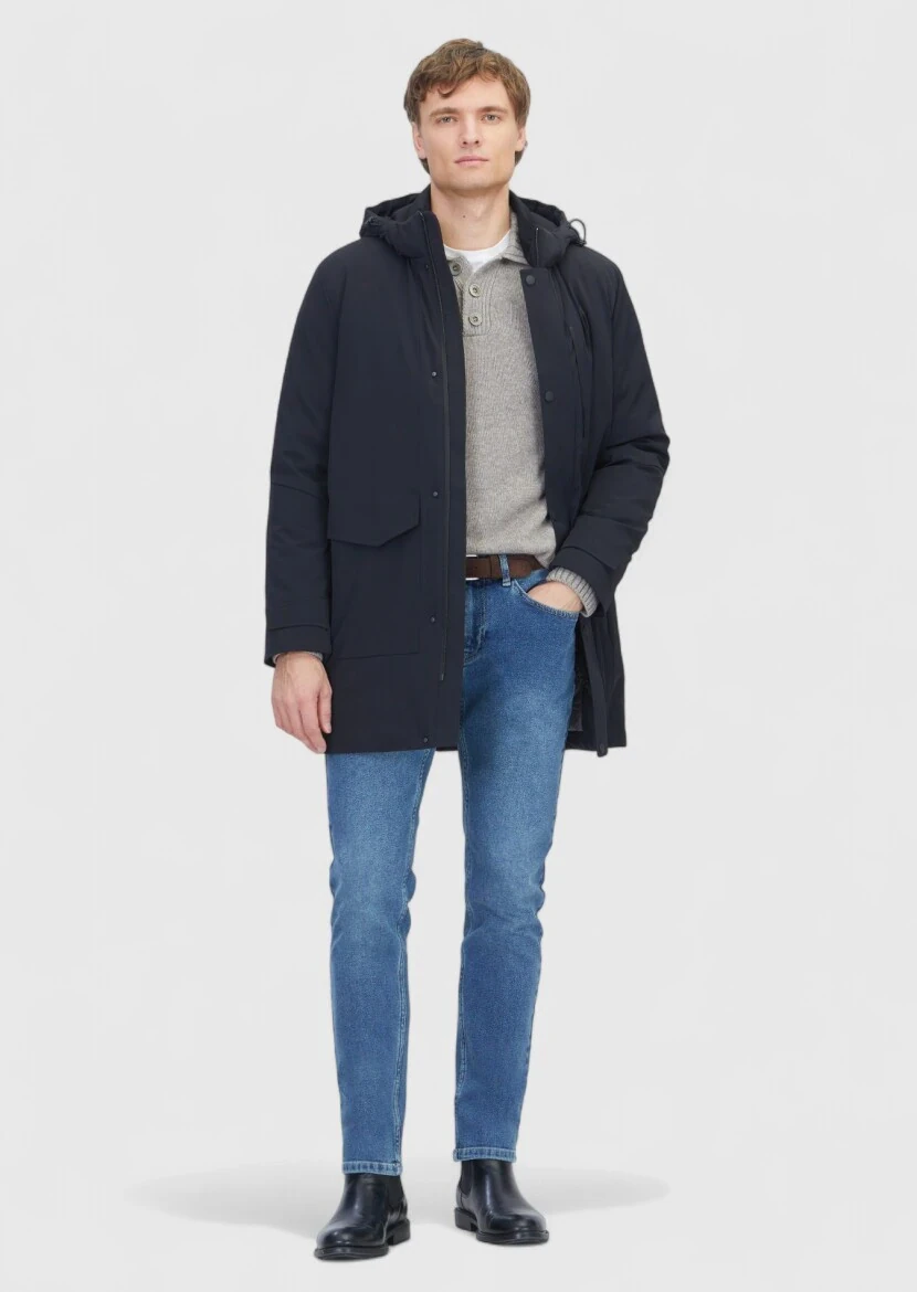 Black Regular Fit Hooded Casual Weaving Coat - RAMSEY