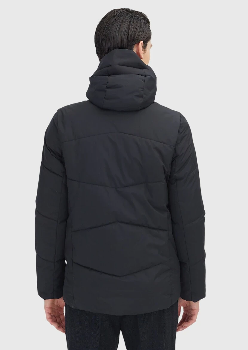 Black Regular Fit Hooded Casual Weaving Coat - 6