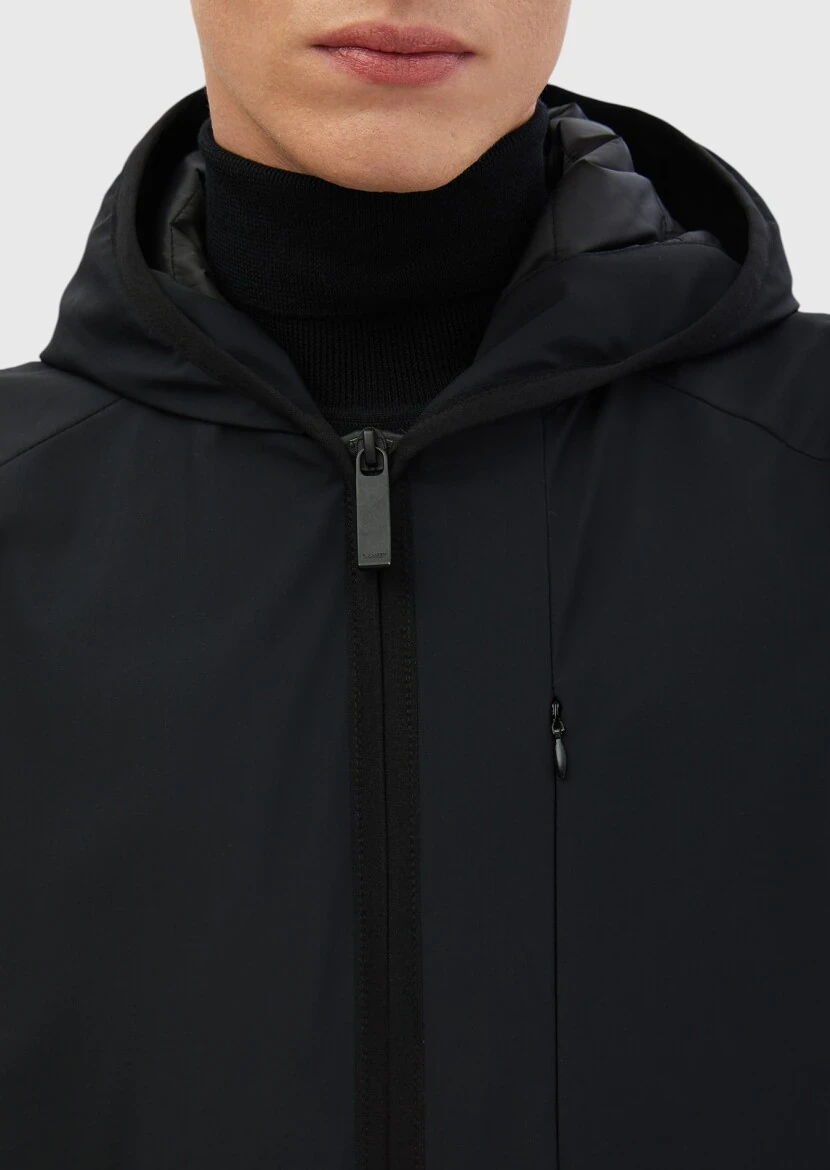 Black Regular Fit Hooded Casual Weaving Puffer Vest - 5