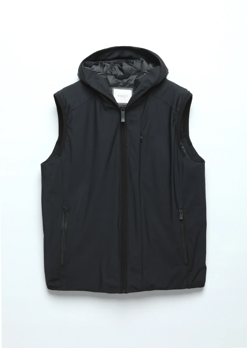 Black Regular Fit Hooded Casual Weaving Puffer Vest - 7