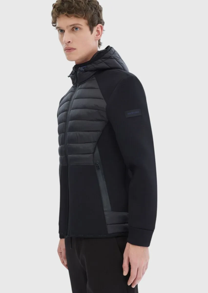 Black Regular Fit Hooded Denim Weaving Coat - 4