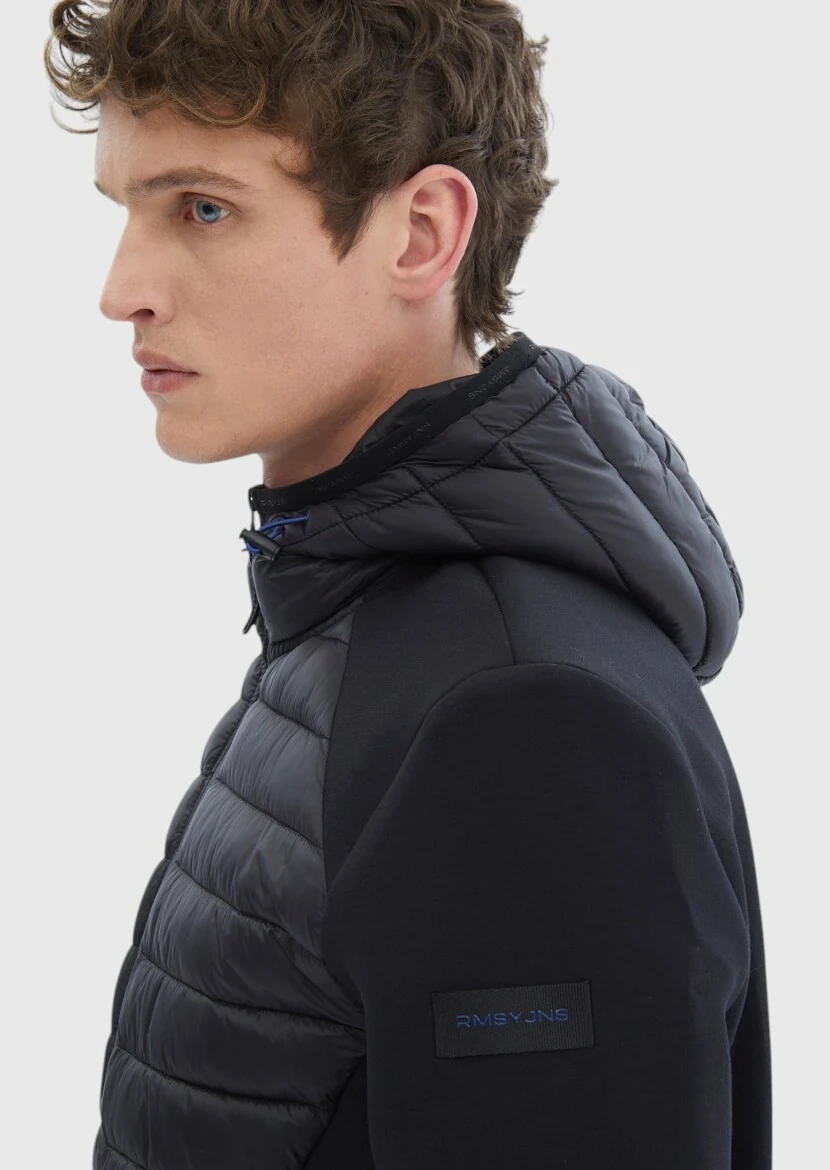 Black Regular Fit Hooded Denim Weaving Coat - 6