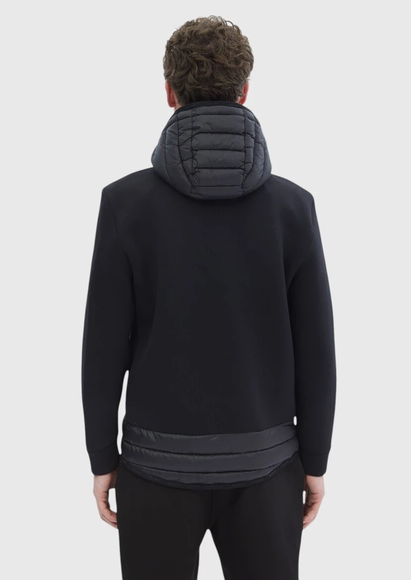 Black Regular Fit Hooded Denim Weaving Coat - 7