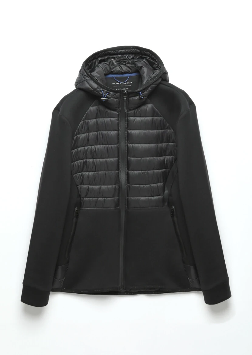 Black Regular Fit Hooded Denim Weaving Coat - 8