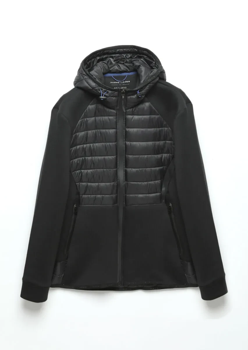 Black Regular Fit Hooded Denim Weaving Coat - 8