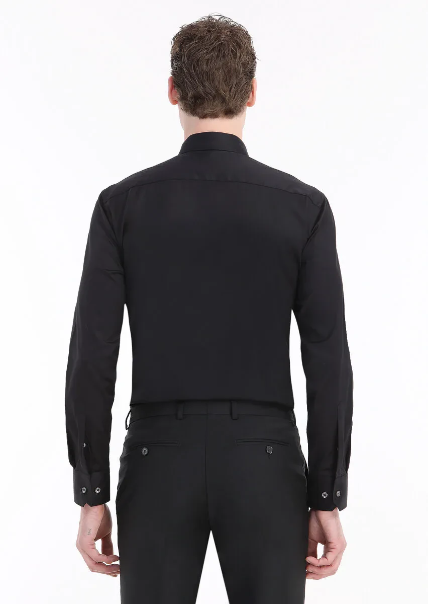 Black Regular Fit Non Iron Weaving Classical 100% Cotton Shirt - 4
