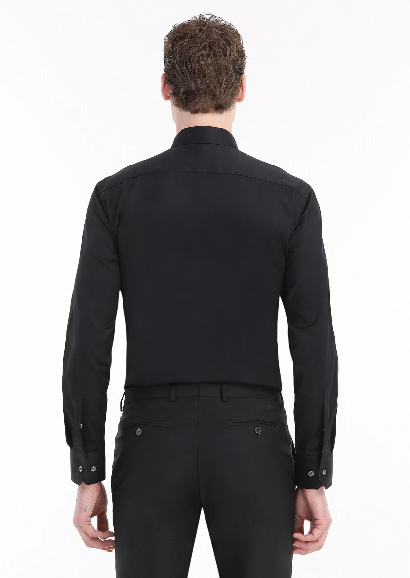 Black Regular Fit Non Iron Weaving Classical 100% Cotton Shirt - 4