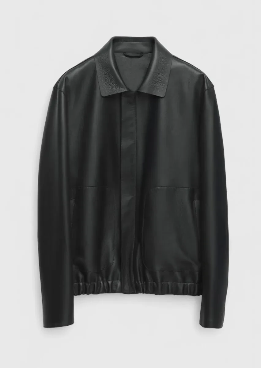 Black Regular Fit Shirt Collar Casual Sheep Leather Leather Coat - 7