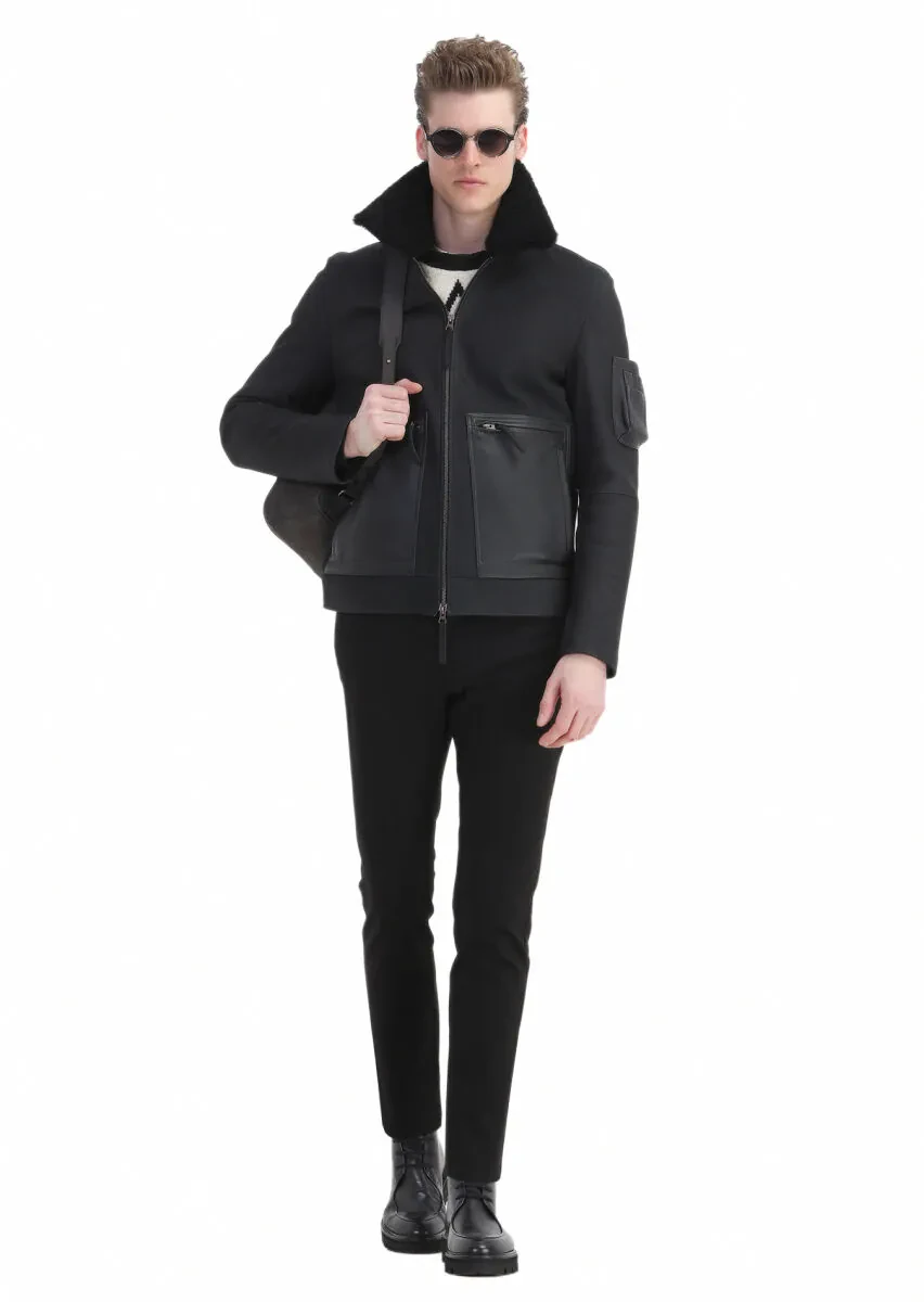 Black Regular Fit Shirt Collar Casual Suede Leather Coat - 4